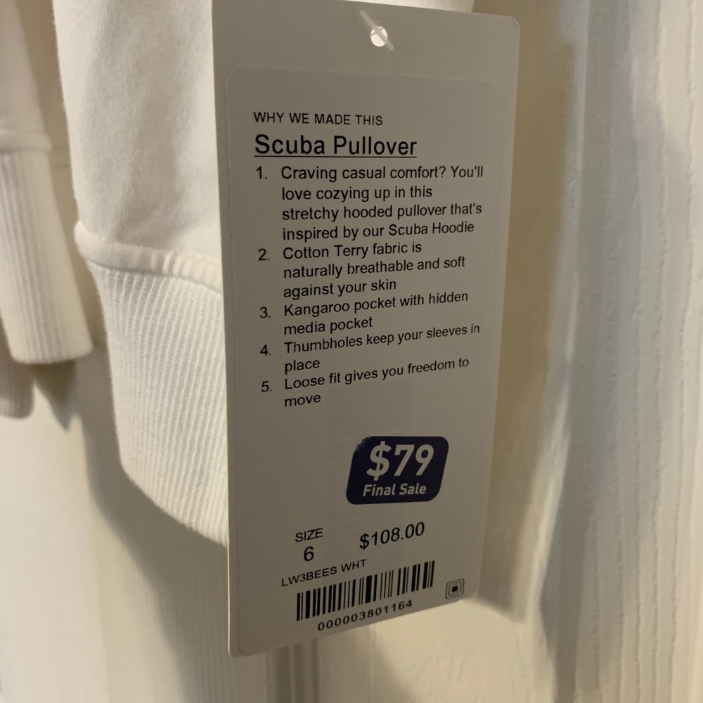 COPY - NWT Lululemon White Scuba Pullover Size 6